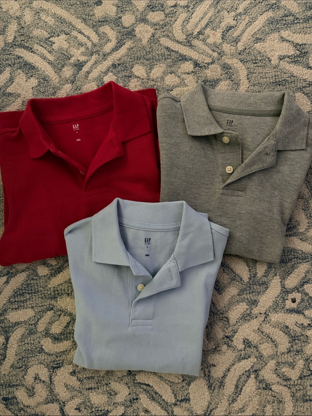 GAP long Sleeve Polo Trio - Red, Gray, Light Blue